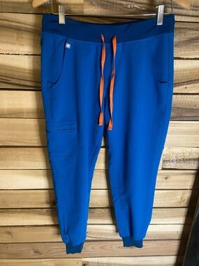 Figs dark turquoise jogger scrub pants with Orange Drawstring size small